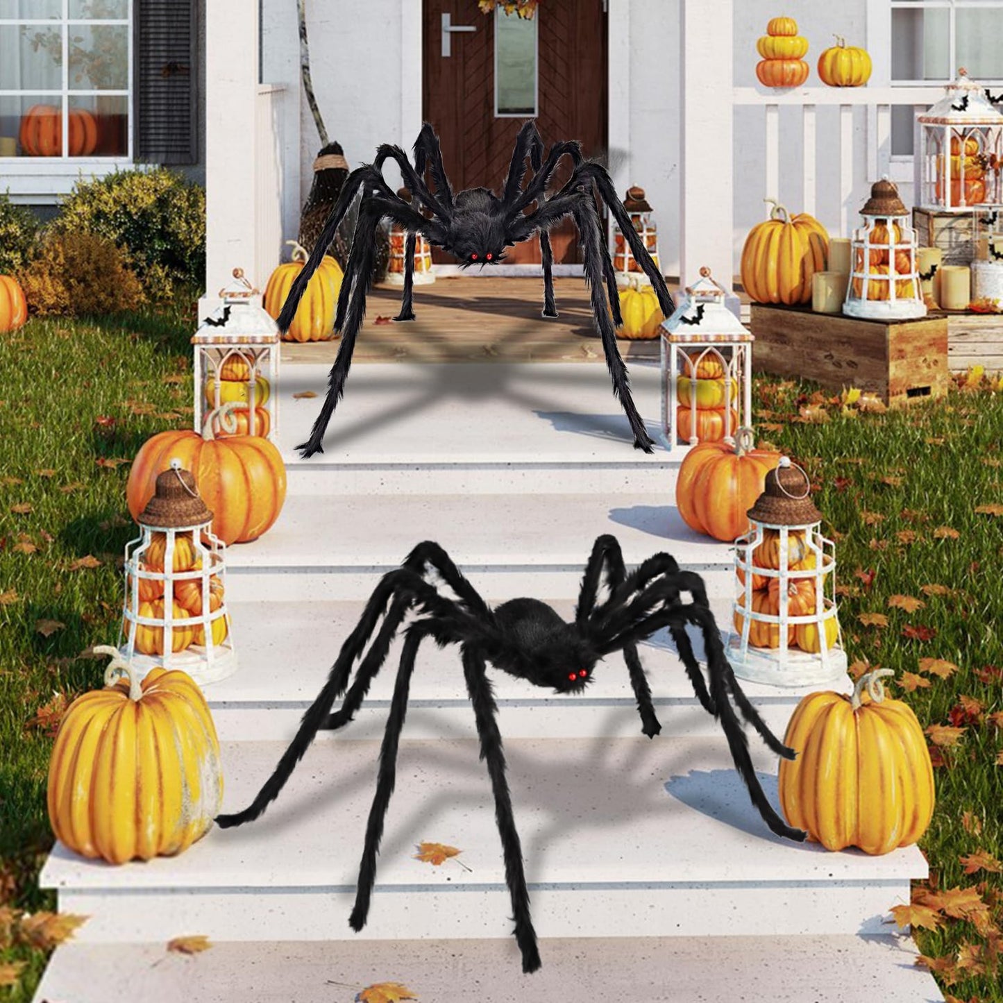 Libay Halloween Giant Spider Decorations - 2PCS Realistic Large Scary Props for Indoor Outdoor and Yard Garden Lawn Party (6.6FT) Black