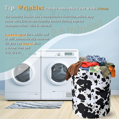 Retro Black White Cows Print Laundry Basket Foldable