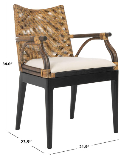 SAFAVIEH Furniture - Gianni Rattan Arm Chair - Brown & Black - Solid Wood - Coastal Open-Arm Design - Ideal for Living Room, Sunroom, Bedroom, 19.8" Seat Height (SEA4011A)