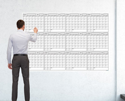 SwiftGlimpse 48" x 72" Large Jumbo Oversized Erasable Laminated Blank Annual Yearly Wall Calendar Poster, 12 Months, Reusable for Office, Academic or Home