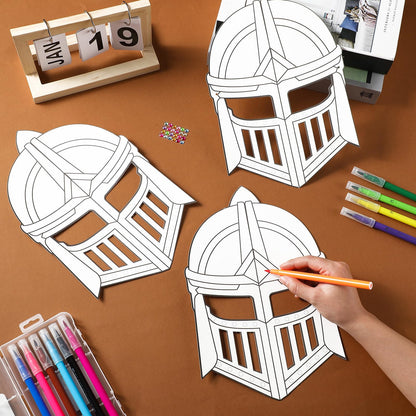 Blueweenly 24 Pack Color Your Own Knight Mask Craft Kit DIY Knight Paper Mask Party Favors Crafts for Kids and Fun Home Activities Party Dress up Theme Supplies