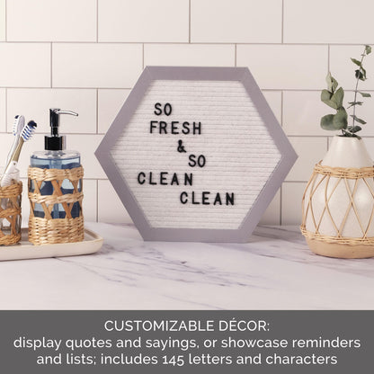 Melannco Felt Letter Board, Hexagonal, with Letters & Numbers, for Announcements, White & Silver