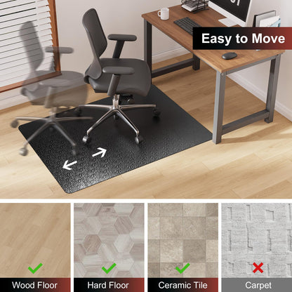 Mymeely Office Chair Mat for Hardwood Floor, 60"x75" Large Black PVC Computer Desk Chair Mat with Unique Pattern for Gaming, Anti-Slip Floor Protector for Home Office, Rolling Chair