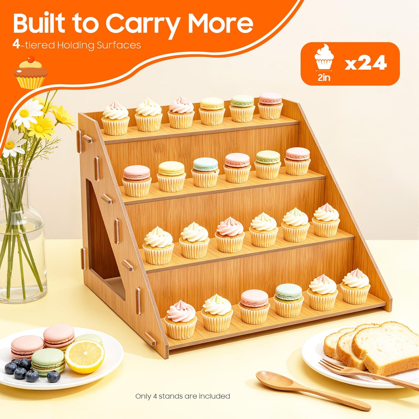 YUASDUU 4PCS Retail Display Rack, 4-tier Wooden Farmers Market Display Rack Cupcake Tabletop Display Stand Rustic Craft Fair Display Riser Portable Riser for Vendor Candle Cupcakes Jewelry Tumblers