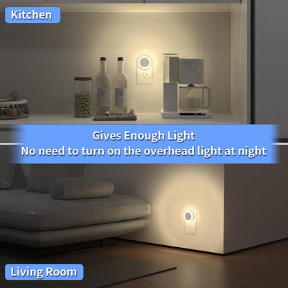 Night Light with High/Low/Off Switch, LED Manual Nightlight Max 20 Lumens, Indoor for Bathroom, Hallway, Bedroom, Kitchen, Warm White, Energy Efficient, ETL Listed, 4 Pack