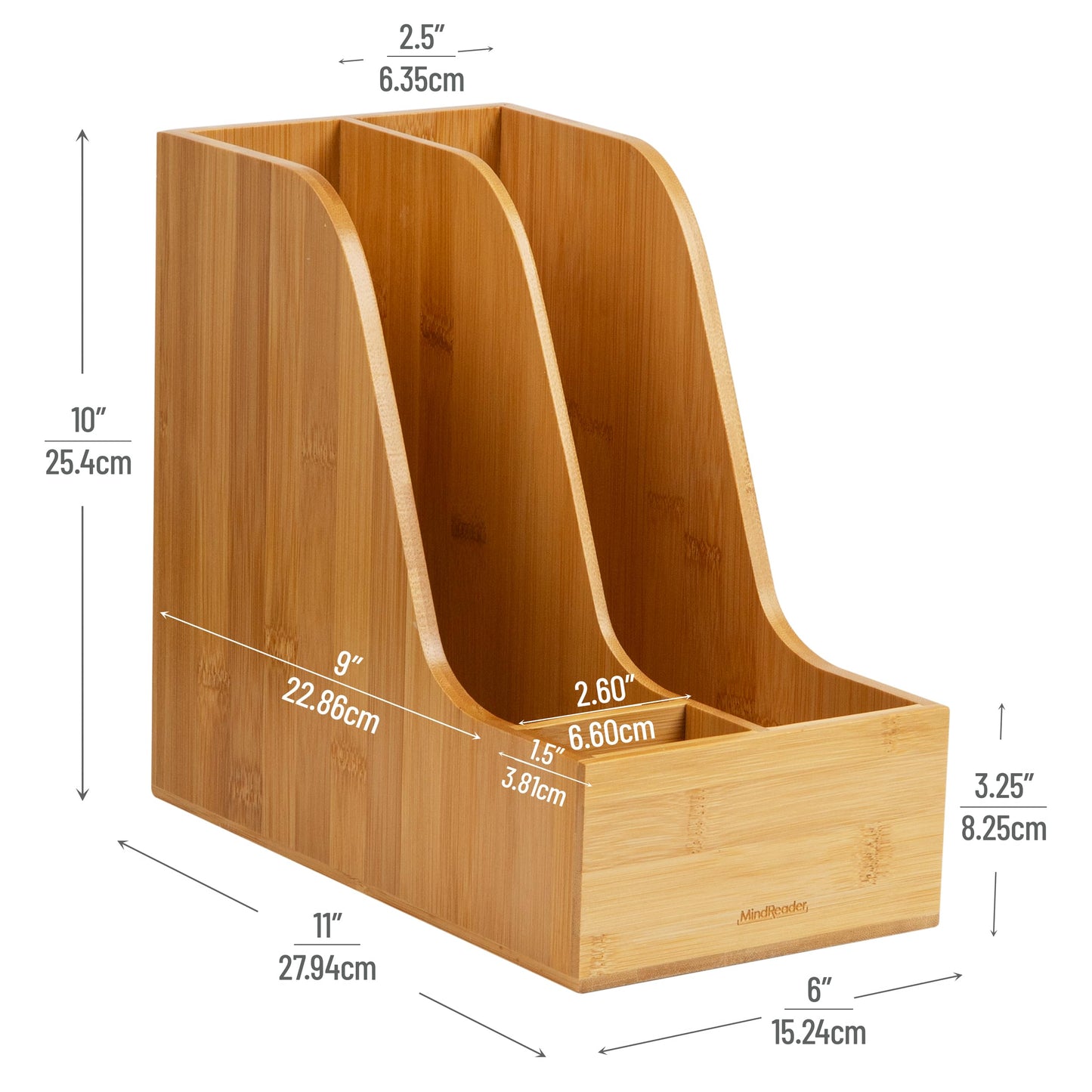 Mind Reader Vertical File Storage, Desktop Organizer, Magazine Holder, Office, Bamboo, 6"L x 11"W x 10"H, Brown