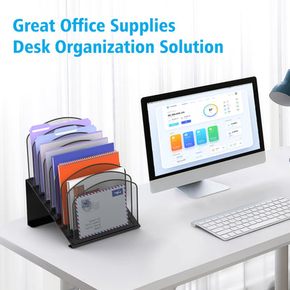 Inclined Desk File Organizer, 8-Section Upright Desk Organizer Standing File Sorter for Office Classroom Desktop Organization