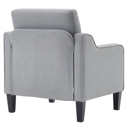 VINGLI Mid Century Modern Accent Chair, Light Grey Fabric Accent Chairs for Living Room Upholstered Armchair with Scooped Arms for Bedroom, Apartment, Studio, Office, Waiting Room