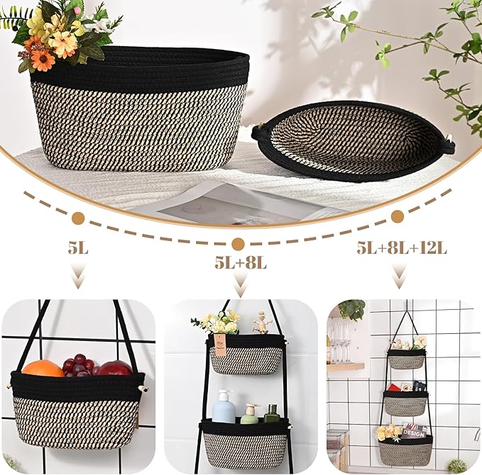 Hanging Storage Baskets, Over the Door Basket, Cotton Wall Baskets Storage