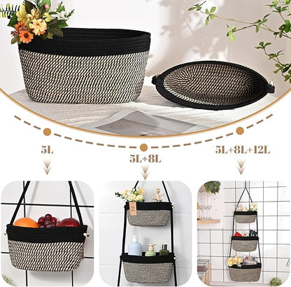 Hanging Storage Baskets, Over the Door Basket, Cotton Wall Baskets Storage