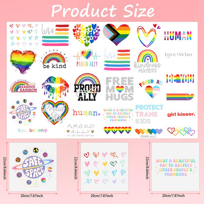 Kaudzut Gay Pride Months Iron on Transfers 20/30 Pcs Rainbow Heart LGBTQ Proud DTF Decals for Clothing DIY Crafts(StyleD-30pcs)