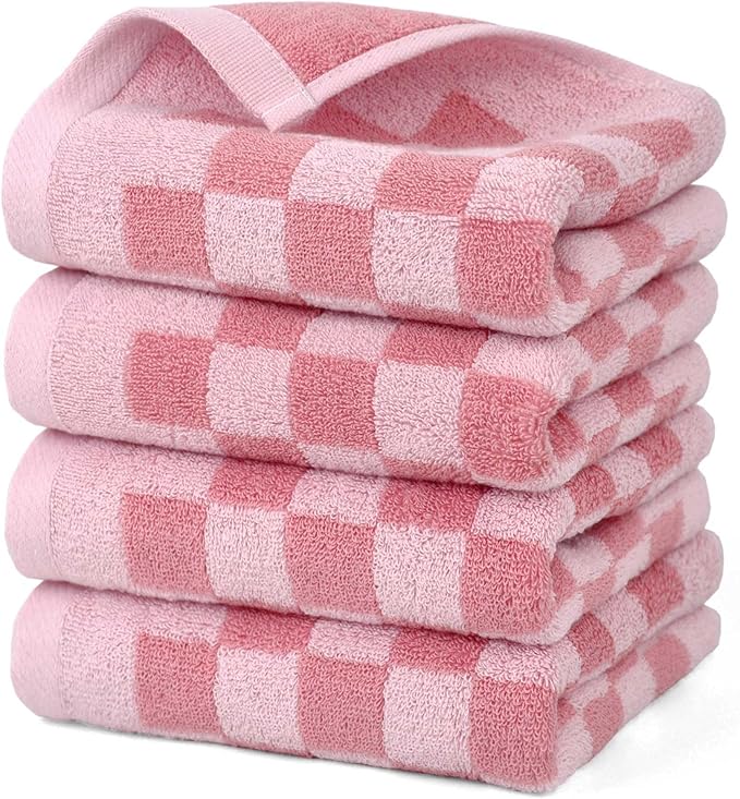 Jacquotha Soft Cotton Hand Towels in Pink Checkered