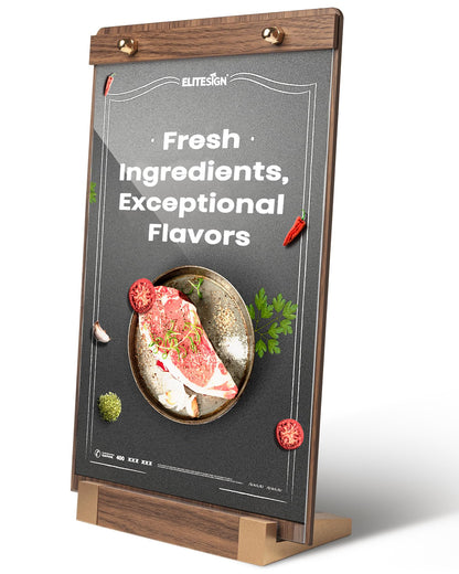 EliteSign 1PK Acrylic Sign Holder 8.5 x 11 with Walnut Wood Base, Clear Plastic Commercial Display Stand for Menu, Poster, Flyer, Table Paper Frame for Restaurant, Office, Store, Bar, Wedding