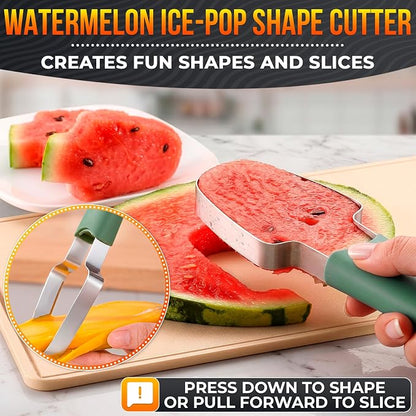 3-in-1 Watermelon Slicer Tool — Stainless Steel Portable, Mess-Free Multi-Use Kitchen Gadget for Summer Picnic, BBQ, Pool Party, Family Hosting, Hostess Gift — Watermelon Cutter Slicer Tool Kit