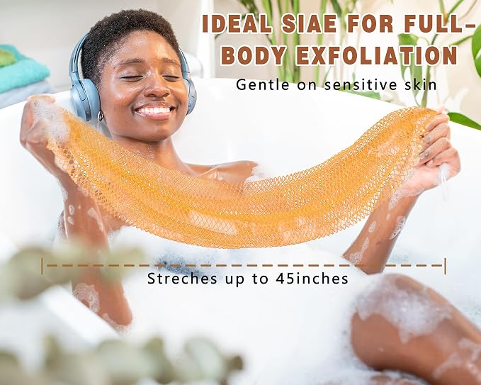 2 Pack African Net Sponge Exfoliating Body Scrubber Bath Sponge for Daily Use (Yellow + Dark Green)