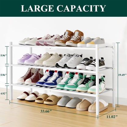 Smiry Long Bamboo Shoe Rack, 3 Tier Free Standing Wooden Shoe Organizer, Stackable Wood Shoe Storage Shelf for Closet, Entryway, 12 Vertical Slats, 2+1 Stack Standard Legs, 33.7"x11"x19.5", White