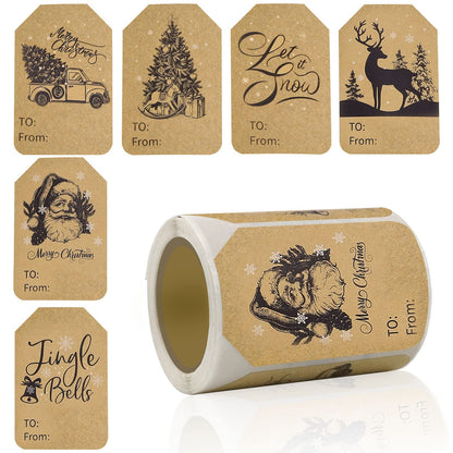 Kraft Christmas Gift Label Stickers 2 x 3 Inch Self-Adhesive Name Christmas Gift Tag Stickers 120 Pieces a Roll