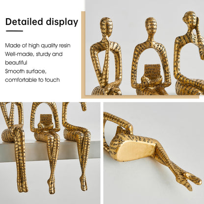 Octdays Gold Decor Thinker Statue, Abstract Art Sculpture Coffee Table & Bookshelf Decor Accents, Modern Living Room Office Decorations (Gold)