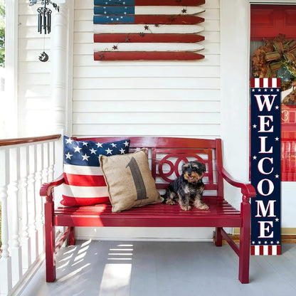 Patriotic 4th of July Wooden Porch Sign 47" Independence Day American Stars Stripes Large Wooden Welcome Sign for Memorial Day Sign Home Front Door Yard Party Decor