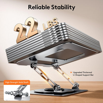 TECKNET Laptop Stand for Desk, 360 Rotating Base, Ergonomic Foldable Computer Stand for Laptop Riser Height Adjustable, Compatible with MacBook Pro, All Laptops 10-17" - Silver
