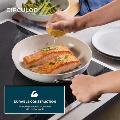 Circulon Halo with LaserDefense Ceramic Nonstick Cookware Set, 11-Piece Pots and Pans Set, Pearl White