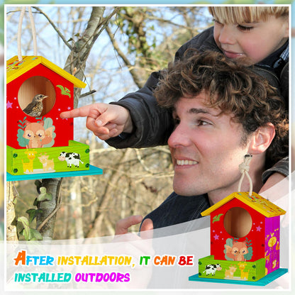 Liliful 2 Pack DIY Wooden Birdhouse Kit, Crafts for Kids and Adults, Bird House with Paint and Paintbrushes Painting Kits for Boys and Girls, Spring Birthday Classroom Gifts for Ages 4-8