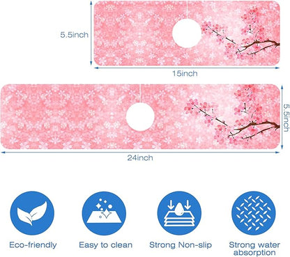 Spring Cherry Blossom Kitchen Sink Splash Guard Absorbent Fast Drying Mat