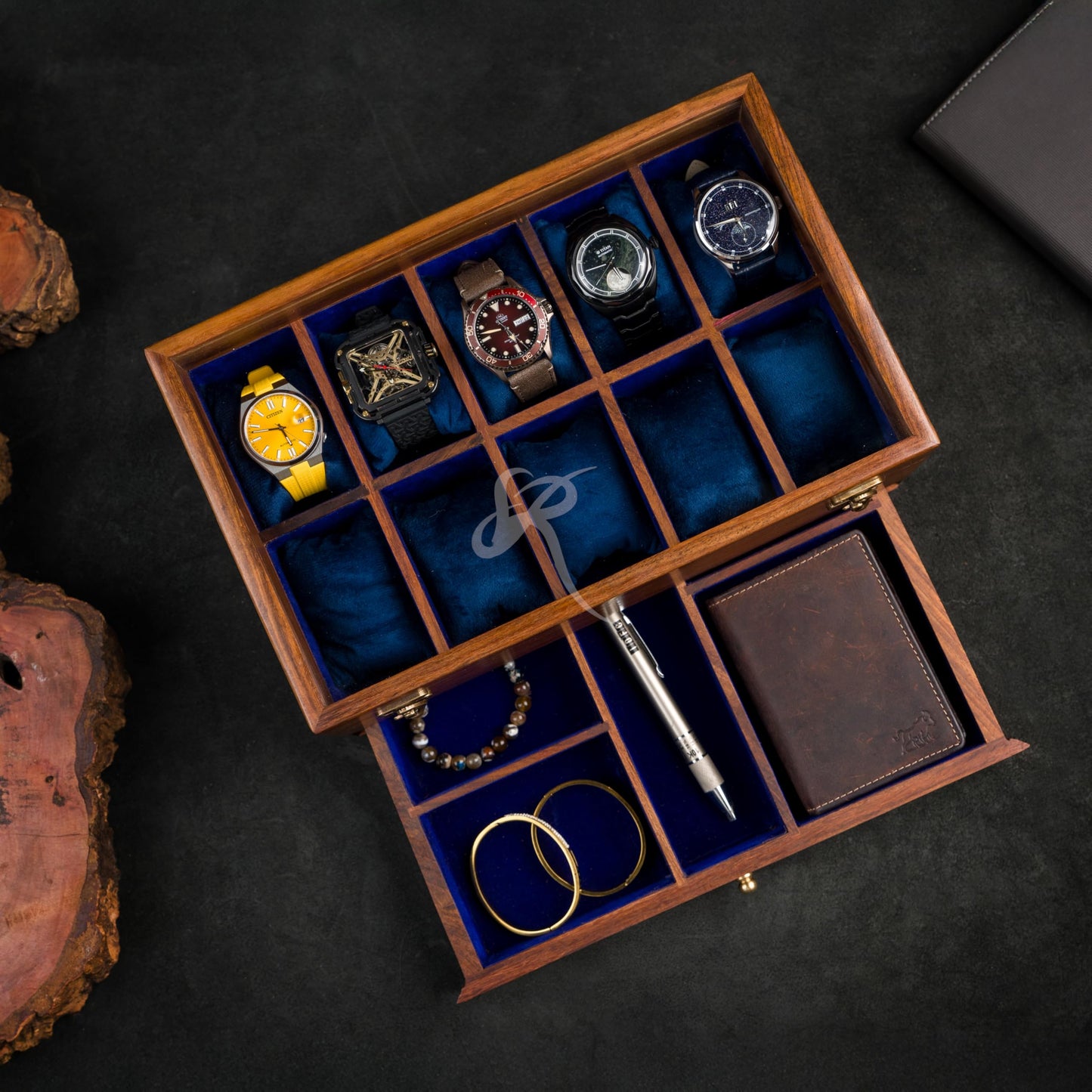Royal Craft Expertise® 10-Slot Premium Wooden Watch Box for Men – Handcrafted Rosewood Organizer with Soft Velvet Lining | Elegant Display Case with Drawer | Ideal for Watch Storage & Gifting