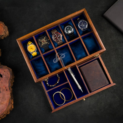 Royal Craft Expertise® 10-Slot Premium Wooden Watch Box for Men – Handcrafted Rosewood Organizer with Soft Velvet Lining | Elegant Display Case with Drawer | Ideal for Watch Storage & Gifting