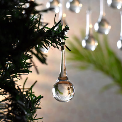 IndianShelf 50 Clear Glass Christmas Ornaments for Tree- Teardrop Ornaments- Chandelier Crystals Replacement Drops- Christmas Decorations- Icicles Raindrop Decorative Hanging Ornaments Centerpieces