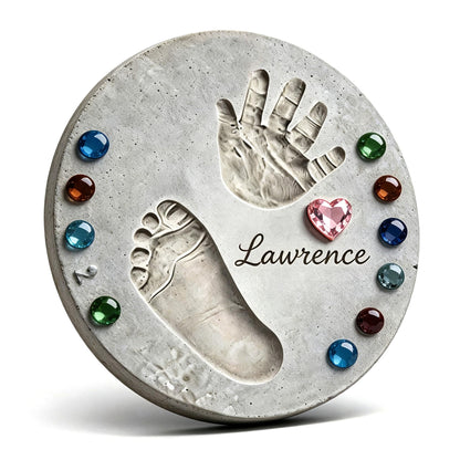 Handprint Stepping Stone DIY Kit - Reusable 10.Inch Round Concrete Molds+ Steel Carving Sticks+ Mosaics & Crystal Heart for Hand/Foot Print, Footprint Craft Witness of Special Time/None Cement