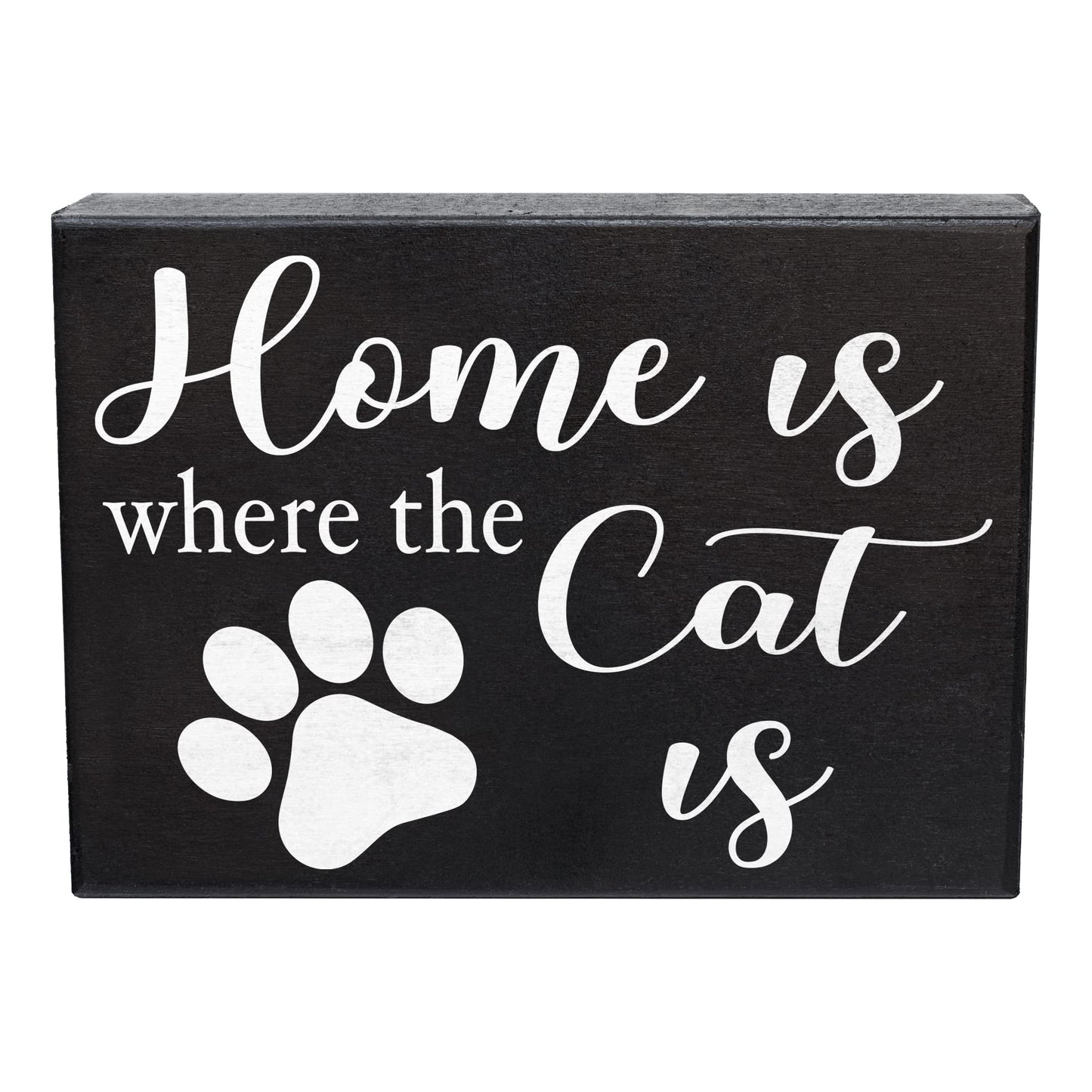 JennyGems Cat Mom Gifts, Home Is Where the Cat Is Wooden Sign, Shelf Decor and Wall Hanging, Made in USA