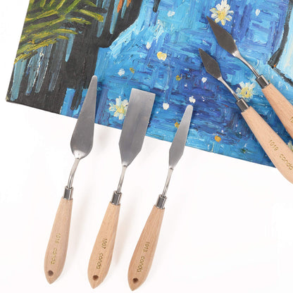 CONDA 11 Piece Stainless Steel Wood Handle Spatula Palette Knife and CONDA Paint Brushes Set of 24