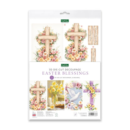 Katy Sue Easter Blessings Die-Cut Decoupage Sheets. A Pack of 12 Sheets of Die Cuts for Card Making Supplies, Craft Supplies & Scrapbooking with Crosses, Daffodils, Flowers, & Doves
