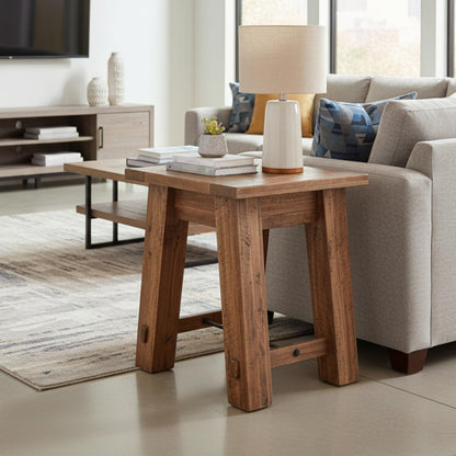 Alaterre Furniture Durango 27-Inch Solid Wood Side Table – Heavy-Duty Industrial End Table with 100 lb Capacity for Living Room, Bedroom, or Home Office (Natural Grain Lacquer Finish)