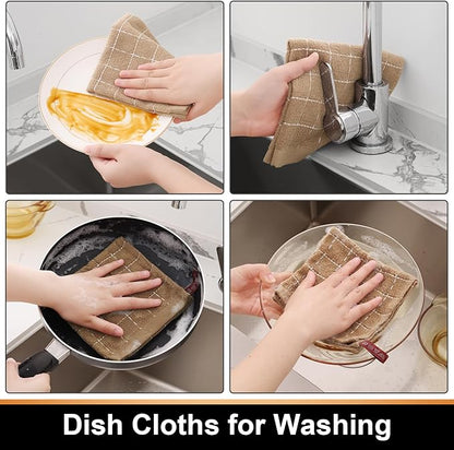 Mordimy 100% Cotton Terry Cloth Dish Cloths, Soft and Absorbent Checkered Dish