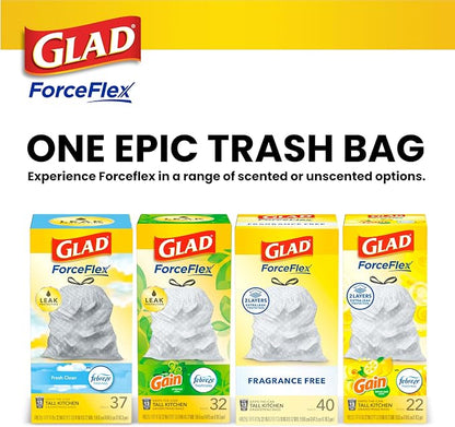 Glad ForceFlex Tall Kitchen Drawstring Trash Bags, 13 Gal, Fragrance Free (Package May Vary) (Pack of 240)