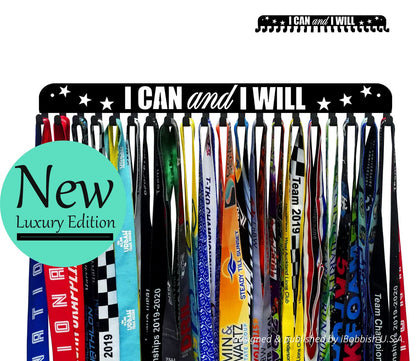 iBobbish I CAN & I Will Sports Marathon Medal Display Hanger Holder Racks Frame in matt Black Surface Wall Mount Over 40 Medals Upgraded Medal Rack Hooks Easy to Install Easy to use