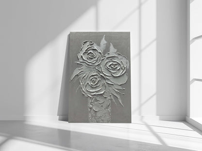 moshinart 24 x 36in Hand-Painted Oil Painting 3D Texture Black White Grey Modern Minimalist Black Abstract Wall Art, Home Office Wall Decoration White Rose