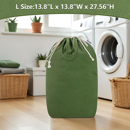 Canvas Laundry Bags with Handles & Square Base 13.8"Lx13.8"Wx27.6"H, Large