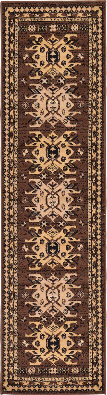 Unique Loom Taftan Collection Border Geometric Tribal Inspired Design Area Rug (2' 2 x 8' 2 Runner, Brown/ Tan)