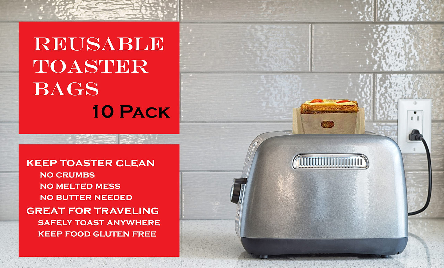 Non-Stick Reusable Toaster Bags (Set of 10) Various Sizes, Create Grilled Cheese Sandwiches in Toaster, Microwave Oven or Grill, Pizza Panini & Garlic Bread