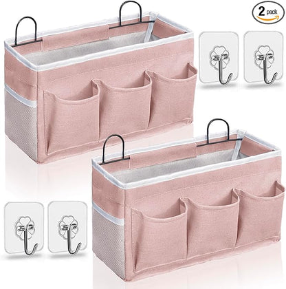 2pcs Light-Style Wall Hanging Storage Bag, Linen Fabric Door Hanging Organizer