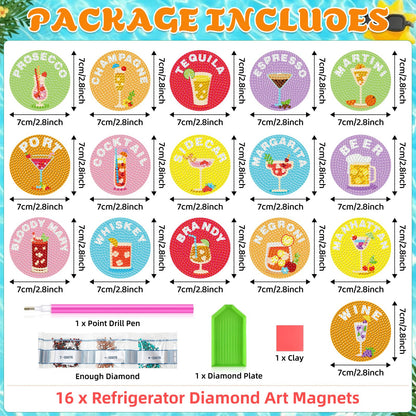 Saysurey 16 Pcs Diamond Art Magnet Kits Diamond Painting Magnets DIY for Adults Crafts Refrigerator Painting Stickers Kits for Gifts Home Decor (Motivational)