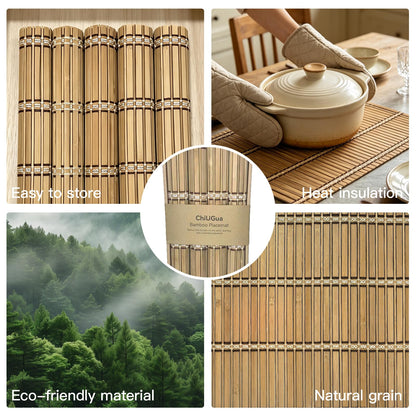 ChiUGua Bamboo Placemats, Heat-Resistant Table Mats, Set of 4, Brown