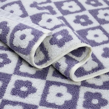 Jacquotha Cotton Hand Towels Lilac Checkered Floral