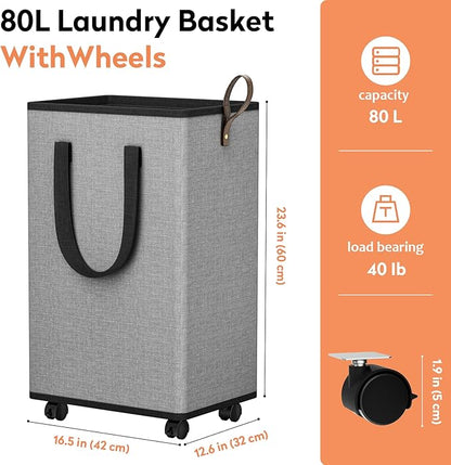 Laundry Basket with Wheels, Collapsible Laundry Baskets, Laundry Hamper with