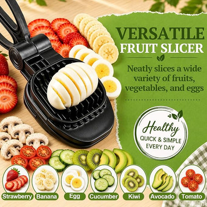 NOVANO Fruit Slicer, Egg Slicer, Black | For Hard Boiled Eggs, For Strawberry, Banana, Kiwi, Stainless Steel Blades, ABS Material, Rapid & Safe Slicing