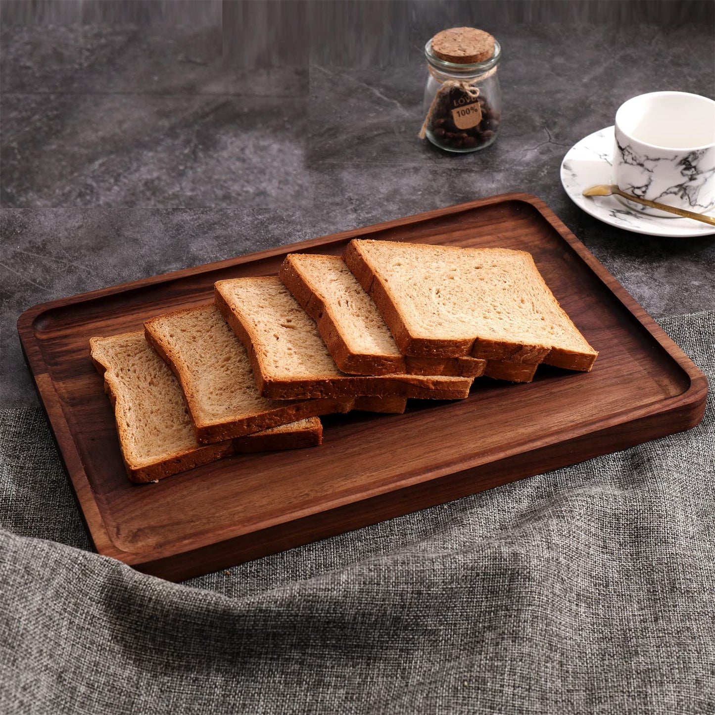 Rustic Walnut Wood Serving Tray, 13"x9" Rectangle Platter, Tea/Coffee Table Tray, Kitchen Decor, Wood Dessert Cup & Vanity Tray for Jewelry