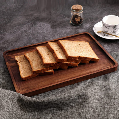 Rustic Walnut Wood Serving Tray, 13"x9" Rectangle Platter, Tea/Coffee Table Tray, Kitchen Decor, Wood Dessert Cup & Vanity Tray for Jewelry